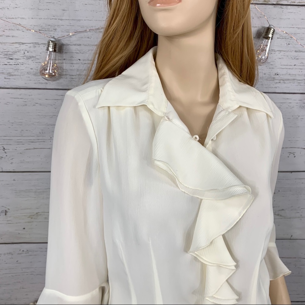 JUDITH HART Cream Ruffle Front Button-Down Blouse - Picture 5 of 11